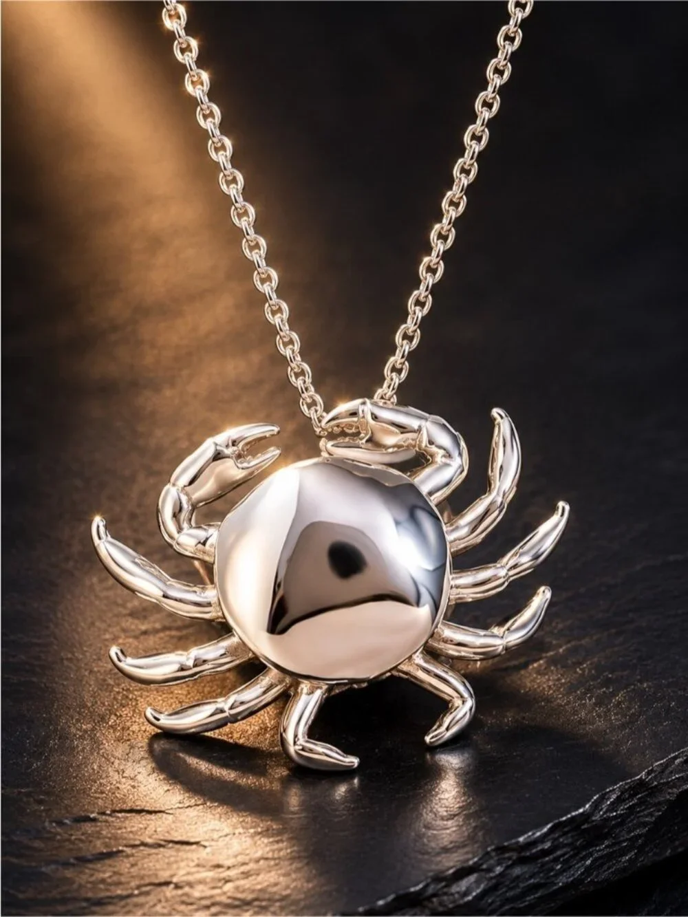 Shiny Silver color Crab Pendant Necklace